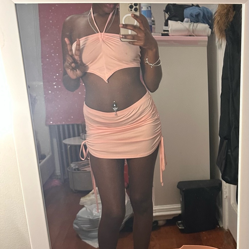 Pink 2 piece skirt set